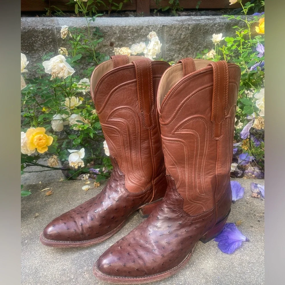 Tecovas Brown Ostrich Heeled Boots - Picture 4 of 10